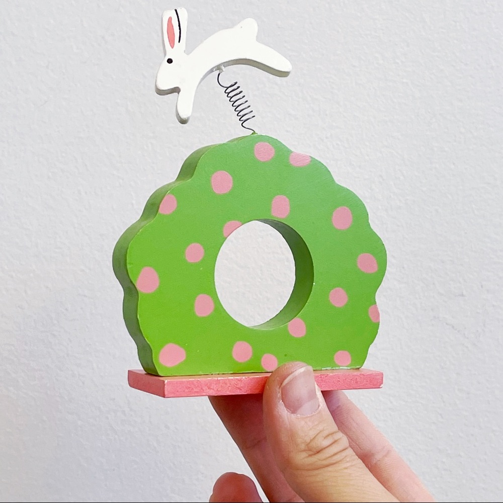 Bardwil Linens Green Pink Wood Bunny Napkin Rings